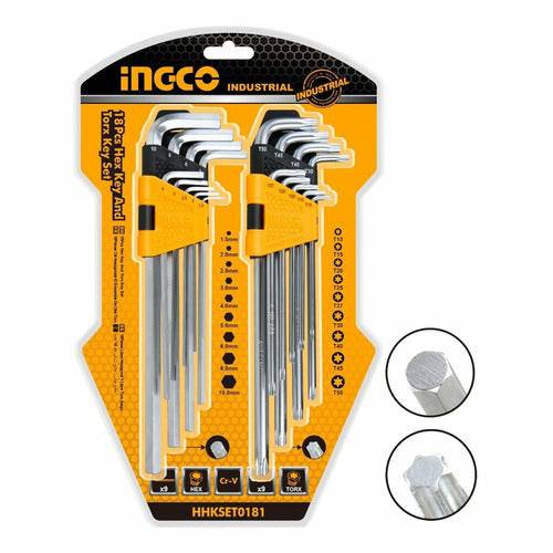 juego de llaves allen hexagonales Y Torx 18pzs Ingco Hhkset0181 - MARKEMSTORE