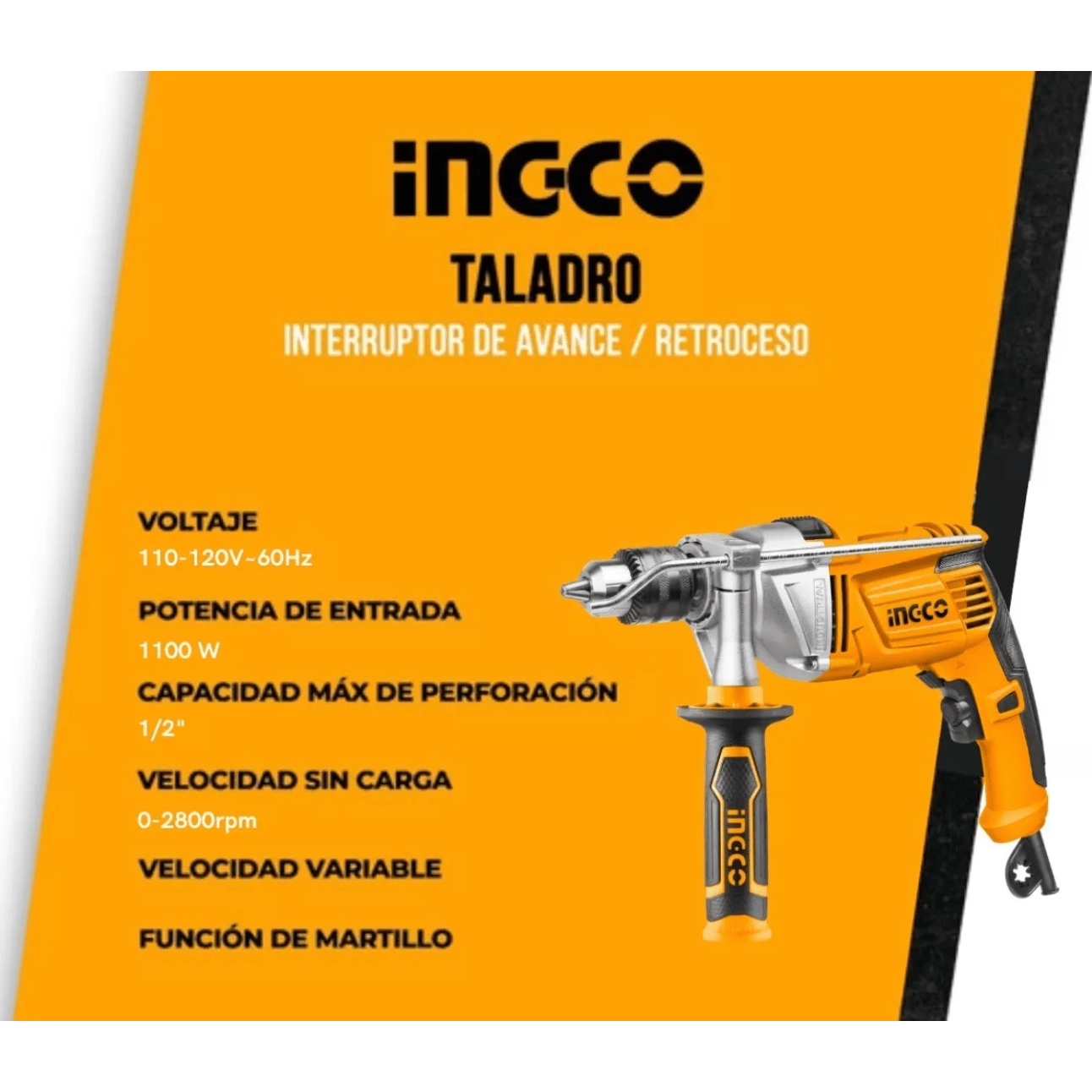 Taladro Percutor 1 2 1100w INGCO UID11008 - MARKEMSTORE